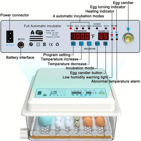 36Egg Incubator with Automatic Egg Turning and Humidity Control, Incubators for Hatching Eggs, Chicken, Ducks, Goose, Pigeon, Quail, Parrot Incubator for Farm, Lab, Science Classroom, Home in Kuwait
