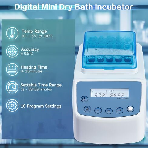 Mini Dry Bath Incubator with 15 x 1.5ml Heating Block, Digital Lab Thermostatic Heater with Timing Control, Up to 212℉/100℃, ± 0.5°C Accuracy in Kuwait