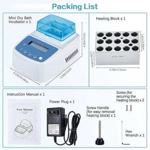 Mini Dry Bath Incubator with 15 x 1.5ml Heating Block, Digital Lab Thermostatic Heater with Timing Control, Up to 212℉/100℃, ± 0.5°C Accuracy in Kuwait