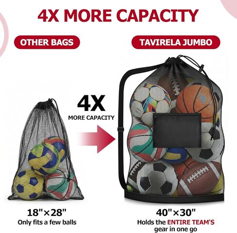 Extra Large Mesh Ball Bag with Pocket, Holds 12 Soccer Balls, Heavy Duty Drawstring Basketball Net Bag, Team Coaches Sports Equipment Storage Duffle Sack for Volleyball, Swimming Gear in Saudi Arabia