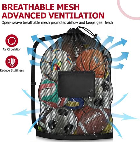 Extra Large Mesh Ball Bag with Pocket, Holds 12 Soccer Balls, Heavy Duty Drawstring Basketball Net Bag, Team Coaches Sports Equipment Storage Duffle Sack for Volleyball, Swimming Gear in Saudi Arabia