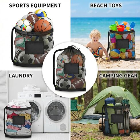 Extra Large Mesh Ball Bag with Pocket, Holds 12 Soccer Balls, Heavy Duty Drawstring Basketball Net Bag, Team Coaches Sports Equipment Storage Duffle Sack for Volleyball, Swimming Gear in Saudi Arabia