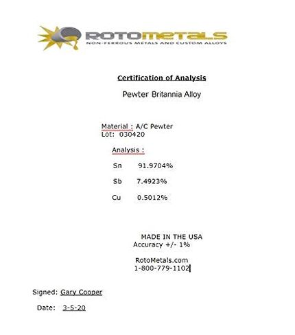 RotoMetals Pewter -2 lb (2-1lb ingots) Alloy AC Casting Ingot Britannia Alloy-Made in USA in Saudi Arabia