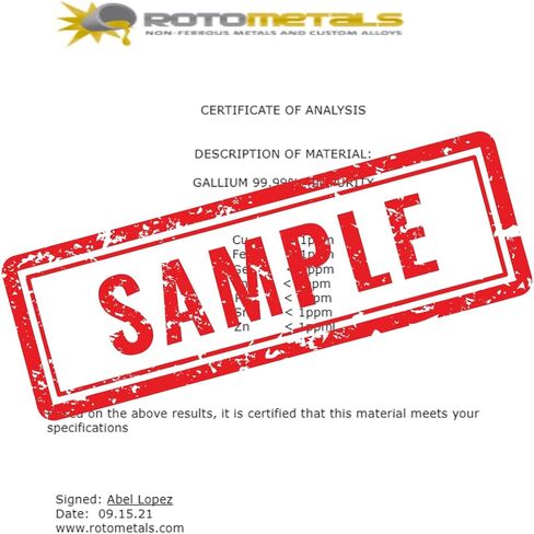RotoMetals Gallium Metal 99.99% Pure 100 Grams in Saudi Arabia