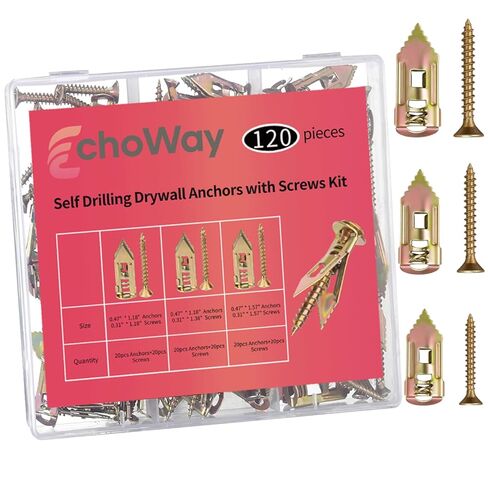 3 Sizes Self Drilling Drywall Anchors with Screws Kit, 120PCS Heavy Duty Galvanized Metal Expansion Anchors, Drywall Grip Anchors and Screws for Shelf, Mirror, Pictures Frames in Saudi Arabia