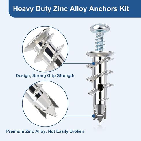 مجموعة 116 قطعة من مثبتات ومسامير الحوائط الجافة ذاتية الحفر من الزنك، مثبتات حائط معدنية شديدة التحمل، #6 × 1-1/4 بوصة مع سعة تحميل 50 رطل، للتعليق والتركيب على الحائط المنزلي in Kuwait