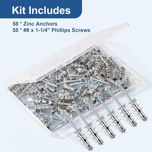 مجموعة 116 قطعة من مثبتات ومسامير الحوائط الجافة ذاتية الحفر من الزنك، مثبتات حائط معدنية شديدة التحمل، #6 × 1-1/4 بوصة مع سعة تحميل 50 رطل، للتعليق والتركيب على الحائط المنزلي in Kuwait