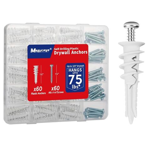 Self Drilling Drywall Anchors with Screws Kit 120 Pcs, No Pre Drill Required, Heavy Duty Holds Up to 75 LB, #8 x 1-1/4, for Sheetrock Shelves and Mirrors in Kuwait