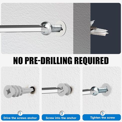 Self Drilling Drywall Anchors with Screws Kit 120 Pcs, No Pre Drill Required, Heavy Duty Holds Up to 75 LB, #8 x 1-1/4, for Sheetrock Shelves and Mirrors in Kuwait