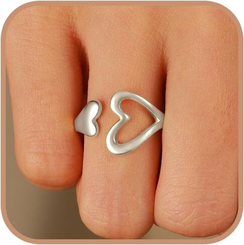 Love Heart Rings for Women 925 Sterling Silver 14K Gold Plated Mother Daughter Ring Promise Rings for Her Eternity Engagement Wedding Band Rings Adjustable Stackable Pinky Rings Valentine's Day Gift in Kuwait