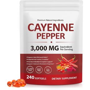 Cayenne Pepper Capsules 3000mg Per Serving, Cayenne Pepper Softgels Supplement with Vitamin E D3+K2, Supports Heart and Blood Vessel Health, 240 Softgels in Kuwait