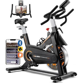 Exercise Bike, Wenoker Stationary Bike for Home App Sync Indoor Bike with Adjustable Seat and Multi-grips Handlebar, Transport Wheels and Fitness Courses for Weight Loss in Kuwait