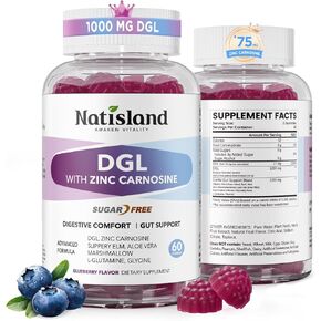 DGL & Zinc Carnosine Gummies, Supports Occasional Stomach Upset & Digestive Comfort, Deglycyrrhizinated Licorice 10:1 Extract, Gentle Gut bland for Stomach Lining Health, Sugar-Free, Non-GMO, 60ct in Kuwait