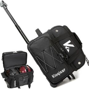 2 Ball Bowling Bag with Wheel, Double Roller 2 Ball Bowling Bag with Compartments For Equipment and Shoes, Handle Extends to 37.5". in Saudi Arabia
