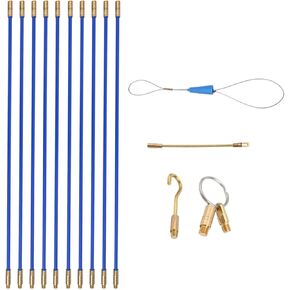 Fiberglass Cable Pulling Rod Set 10 Pieces 33cm x 4mm Flexible Electrical Wire Threader Kit with Guide Spring Hook Sliding Eye Connectors and Plastic Storage Case for Electricians Tradesmen and DIY in Kuwait