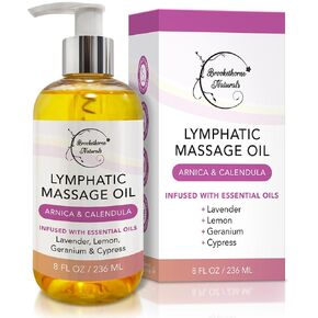 Lymphatic Massage Oil for Massage Therapy | 100% Natural Lymphatic Drainage Oil | Premium Quality with Arnica, Lemon & Ginger | for Post Surgery Recovery & Detox | 8oz by Brookethorne Naturals in Kuwait