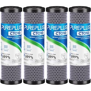 1 Micron 2.5" x 10" Whole House CTO Carbon Water Filter Cartridge Replacement for Under Sink Water Filter System, Dupont WFPFC8002, WFPFC9001, FXWTC, SCWH-5, WHEF-WHWC, WHCF-WHWC, AMZN-SCWH-5, 4Pack in Kuwait