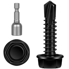 #14 x 1 Hex Washer Head Self Tapping Screws, TEK Screws, Self Drilling, Stainless Steel 410 Sheet Metal Screws, Black Finish, 50 PCS in Kuwait