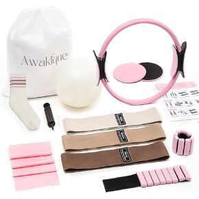 Pilates Kit, Home Pilates Kit with Pilates Ring and Ball Set, 14-Piece Full Body Pilates Equipment Set with Resistance Bands, Sliders, Ankle Weights & Grip Socks for Home Workouts in Kuwait