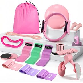 Pilates Kit for Women,17PCS Home Pilate Equipment Essentials, 12.6" Pilates Ring Ball Set with Resistance Bands, Ankle Weights, Sliders,Thigh Trainer, Yoga Strap,Socks Accessories for Home Workout in Kuwait