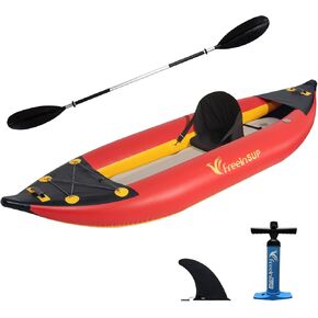 Freein 1-2 Person Professional Series Inflatable Kayak Set with Paddle, Seat, Fin, High-Output Air Pump, Carry Bag, 10'6" Emergency Sit-in Boat in Kuwait