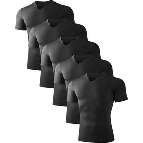 5 قطع من القمصان الرجالية المضغوطة بأكمام قصيرة سريعة الجفاف للتمرينات الرياضية وطبقة أساسية من القميص الداخلي برقبة على شكل حرف V لصالة الألعاب الرياضية in Kuwait