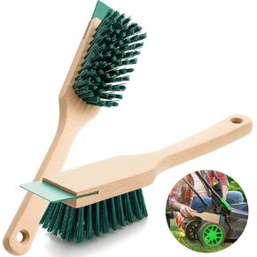 2 Pcs Heavy Duty Scrubbing Brush Stiff Bristle Brush with Wood Handle and Scraper for Lawn Mower Deck Scraper Cleaning Outdoor Boot Scrub Brushes in Saudi Arabia