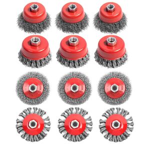 12 حزمة عجلة سلكية لمطحنة الزوايا، عجلات مجعدة خشنة معقودة، فرشاة أكواب من أسلاك الفولاذ الكربوني لمطحنة زاوية 4-1/2 بوصة مع عمود ملولب 5/8-11UNC لإزالة الصدأ شديد التحمل، وتلميع in Kuwait