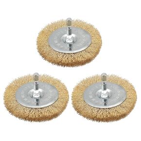 3PC Brass Coated Wire Wheel Brush Kit for Drill, Crimped Cup Brush with 1/4-Inch Shank,0.13mm Coated Brass Wire Brushes, for Fast Removal of Rust, Paint and Scale from Metal and Wood in Kuwait