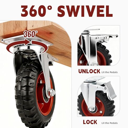 5 Inch Caster Wheels Heavy Duty with Dual-Lock Safety Brake and Rubber Tire Wheels, Heavy Duty - 400 Lbs Per Caster for Workbench, Trolley, Cabinet, Swivel Rubber Wheel 4-Packs with mounting Hardware in Kuwait