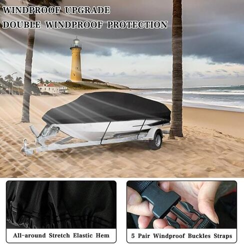 غطاء قارب مقاوم للماء شديد التحمل، غطاء قوارب بوليستر من الدرجة البحرية من البولي يوريثان، غطاء قارب باس مقاوم للأشعة فوق البنفسجية، يناسب الأسماك ثلاثية الهيكل وقارب التزلج، Runabout (17'-19'، عرض الشعاع يصل إلى 96 بوصة) in Kuwait