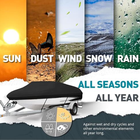 غطاء قارب مقاوم للماء شديد التحمل، غطاء قوارب بوليستر من الدرجة البحرية من البولي يوريثان، غطاء قارب باس مقاوم للأشعة فوق البنفسجية، يناسب الأسماك ثلاثية الهيكل وقارب التزلج، Runabout (17'-19'، عرض الشعاع يصل إلى 96 بوصة) in Kuwait