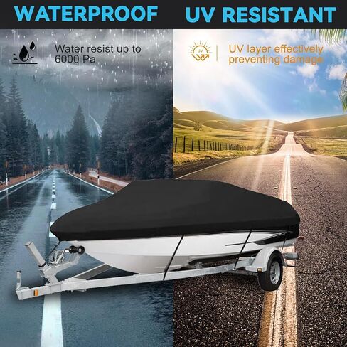 غطاء قارب مقاوم للماء شديد التحمل، غطاء قوارب بوليستر من الدرجة البحرية من البولي يوريثان، غطاء قارب باس مقاوم للأشعة فوق البنفسجية، يناسب الأسماك ثلاثية الهيكل وقارب التزلج، Runabout (17'-19'، عرض الشعاع يصل إلى 96 بوصة) in Kuwait