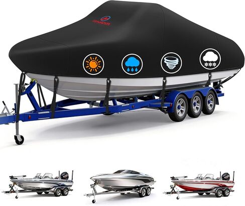 Comnova Boat Cover 16-18.5 FT - Marine Grade Trailerable Boat Cover Heavy Duty & Waterproof - Fit 16 to 18.5ft V-Hull, Tri-Hull, Fishing Boats, Runabout, Bowrider, Fish & Ski and Pro-Style Bass Boats in Kuwait