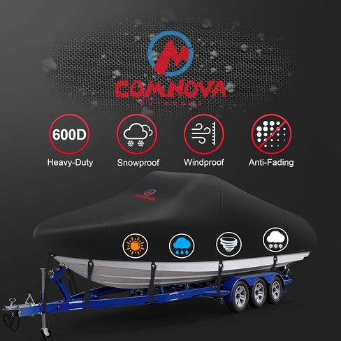 Comnova Boat Cover 16-18.5 FT - Marine Grade Trailerable Boat Cover Heavy Duty & Waterproof - Fit 16 to 18.5ft V-Hull, Tri-Hull, Fishing Boats, Runabout, Bowrider, Fish & Ski and Pro-Style Bass Boats in Kuwait