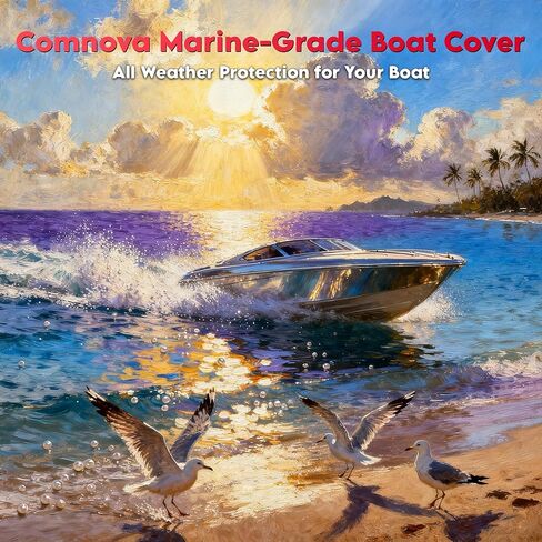 Comnova Boat Cover 16-18.5 FT - Marine Grade Trailerable Boat Cover Heavy Duty & Waterproof - Fit 16 to 18.5ft V-Hull, Tri-Hull, Fishing Boats, Runabout, Bowrider, Fish & Ski and Pro-Style Bass Boats in Kuwait