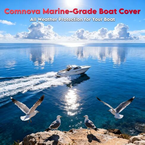 Comnova Boat Cover 16-18.5 FT - Marine Grade Trailerable Boat Cover Heavy Duty & Waterproof - Fit 16 to 18.5ft V-Hull, Tri-Hull, Fishing Boats, Runabout, Bowrider, Fish & Ski and Pro-Style Bass Boats in Kuwait