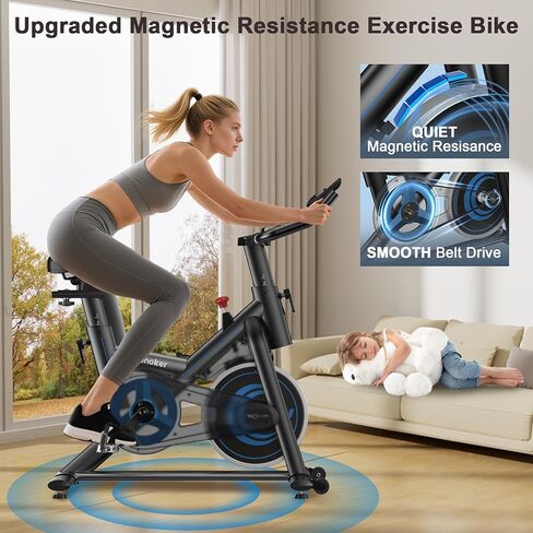 Exercise Bike for Home – 350LB Magnetic Resistance Indoor Cycling Bike, Silent Stationary Spin Bike with App Sync, Adjustable Seat, LCD Monitor, Smooth & Quiet for Cardio Workout in Kuwait