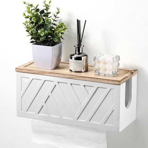 موزع مناشف ورقية يثبت على الحائط، حامل مناشف ورقية مثبت على الحائط مع غطاء، خشب صلب تجاري على شكل حرف C، طى على شكل حرف Z، حامل مناشف يد ثلاثي الطي لديكور مطبخ الحمام (أبيض) in Kuwait