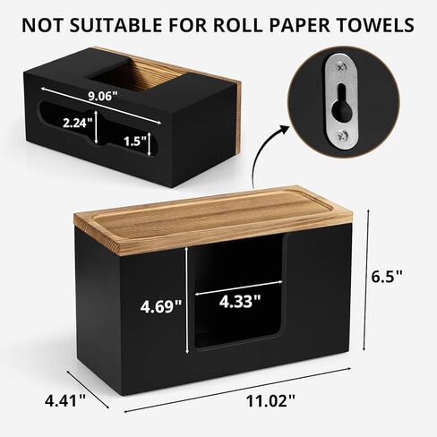 Paper Towel Dispenser Wall Mount, Wooden Bathroom Paper Towel Holder with Lid for Home and Commercial, C-Fold, Z-Fold, Trifold Paper Hand Towel Dispenser for Bathroom Kitchen Restroom, Black in Saudi Arabia