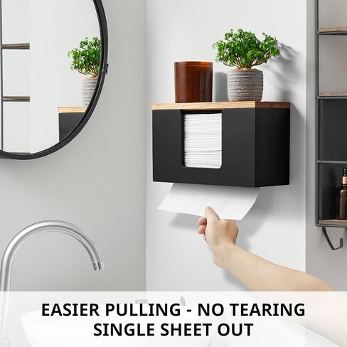 Paper Towel Dispenser Wall Mount, Wooden Bathroom Paper Towel Holder with Lid for Home and Commercial, C-Fold, Z-Fold, Trifold Paper Hand Towel Dispenser for Bathroom Kitchen Restroom, Black in Saudi Arabia