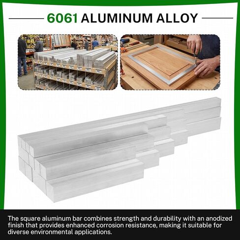 6061 Aluminum Flat Bar, 1" Thickness X 1" Width X 8" Length Aluminum Flat Plate, Solid Aluminum Bar for Crafting, Industrial Building in Kuwait