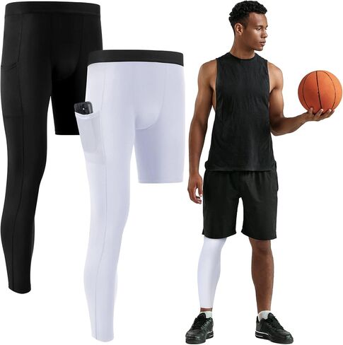 Hercicy 2 Packs 3/4 One Leg Compression Tights for Men Women Basketball Leg Sleeve Leggings Pants Athletic Base Layer in Saudi Arabia
