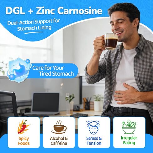 DGL & Zinc Carnosine Gummies, Supports Occasional Stomach Upset & Digestive Comfort, Deglycyrrhizinated Licorice 10:1 Extract, Gentle Gut bland for Stomach Lining Health, Sugar-Free, Non-GMO, 60ct in Kuwait