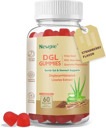 علكة دي جي إل | مستخلص جذر عرق السوس منزوع الجليسيرهيزين، كيرسيتين، الصبار، مسحوق بذور اليانسون | صحة الأمعاء، تهدئة المعدة، دعم المعدة، راحة الجهاز الهضمي | خالي من الغلوتين، 60 قيراط (نكهة الفراولة) in Kuwait