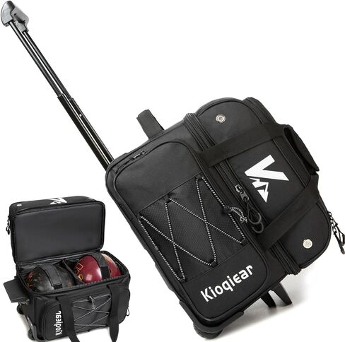 2 Ball Bowling Bag with Wheel, Double Roller 2 Ball Bowling Bag with Compartments For Equipment and Shoes, Handle Extends to 37.5". in Saudi Arabia