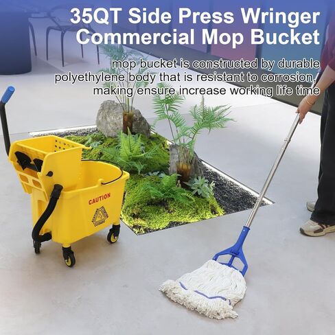 35 كيو تي. دلو ممسحة ذات ضغط جانبي ومجموعة عصارة على عجلات باللون الأصفر لتنظيف/مسح الأرضيات المهنية/الصناعية/الأعمال الثقيلة، بما في ذلك الممسحة الصناعية والقفازات المطاطية in Kuwait