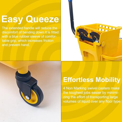 Kefanta 35 Qt Side Press Wringer Combo Commercial Mop Bucket on Wheels Set,Yellow,Include 1 Heavy Duty Industrial Mop for Floor Cleaning and Wet Floor Caution Sign in Saudi Arabia