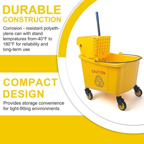 Kefanta 35 Qt Side Press Wringer Combo Commercial Mop Bucket on Wheels Set,Yellow,Include 1 Heavy Duty Industrial Mop for Floor Cleaning and Wet Floor Caution Sign in Saudi Arabia