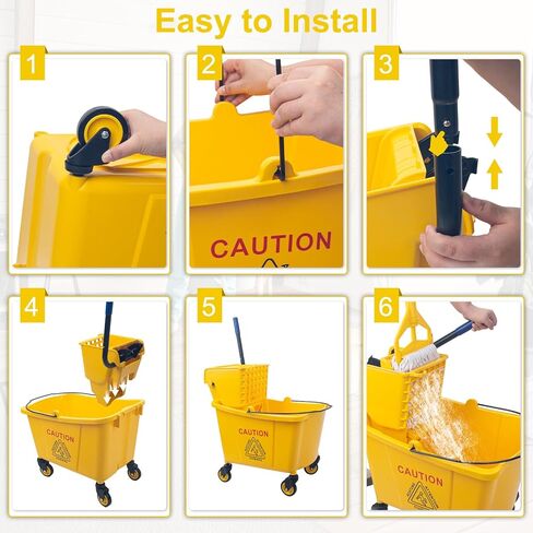 Kefanta 35 Qt Side Press Wringer Combo Commercial Mop Bucket on Wheels Set,Yellow,Include 1 Heavy Duty Industrial Mop for Floor Cleaning and Wet Floor Caution Sign in Saudi Arabia